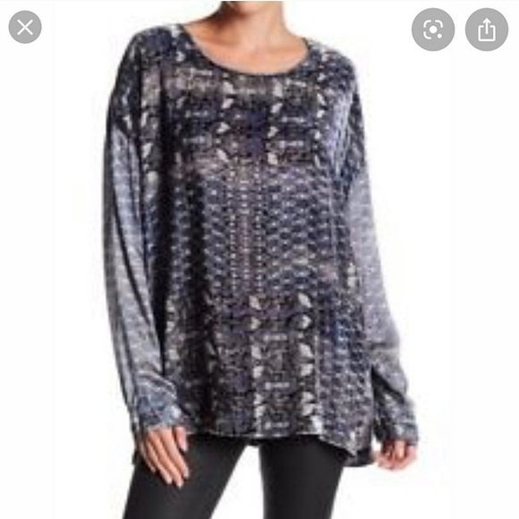 BIYA JOHNNY WAS Silk Velvet Long Sleeve Mixed Print Top Blouse Small - Picture 1 of 10